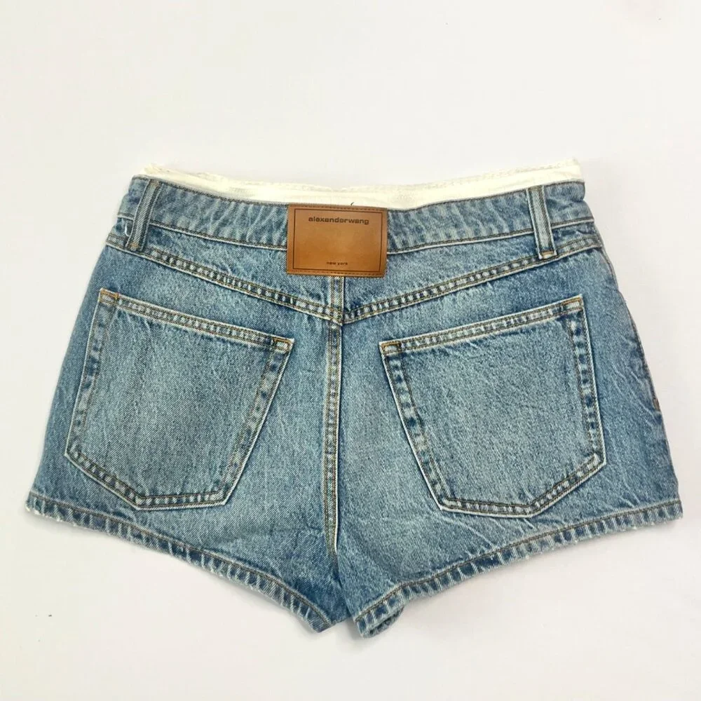 Alexander Wang Pointelle Waistband High Waist Denim Mini Shorts Size 28